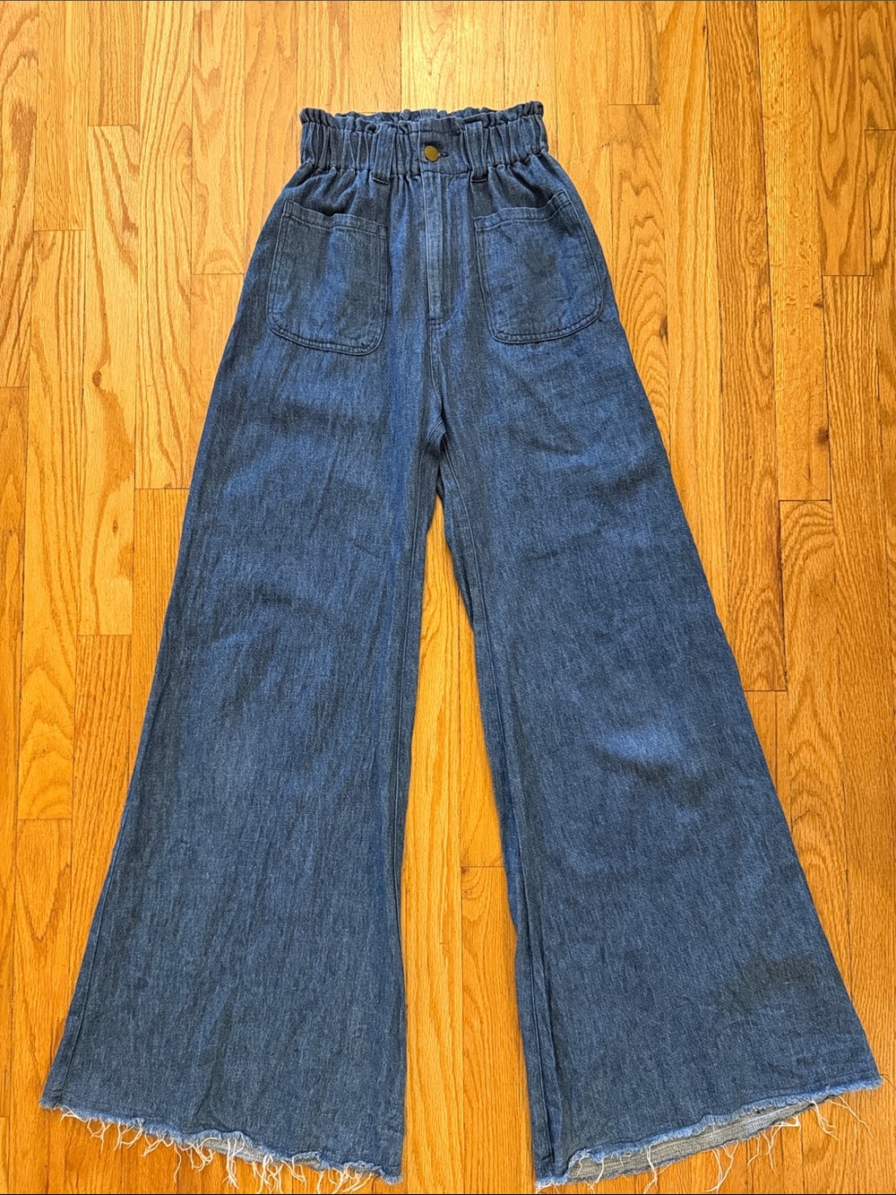 Emerson Fry XS or 24/25 Tulip High-Waist Wide-Leg Blue Denim hemp organic cotton